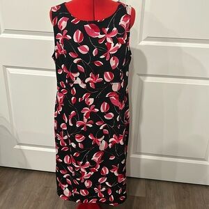 Kasper Black and Pink Floral Career Sleeveless Dress Size 16